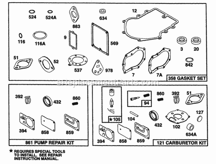 Gasket Sets Diagram and Parts List for 40A777-1221-01  Briggs and Stratton Engine